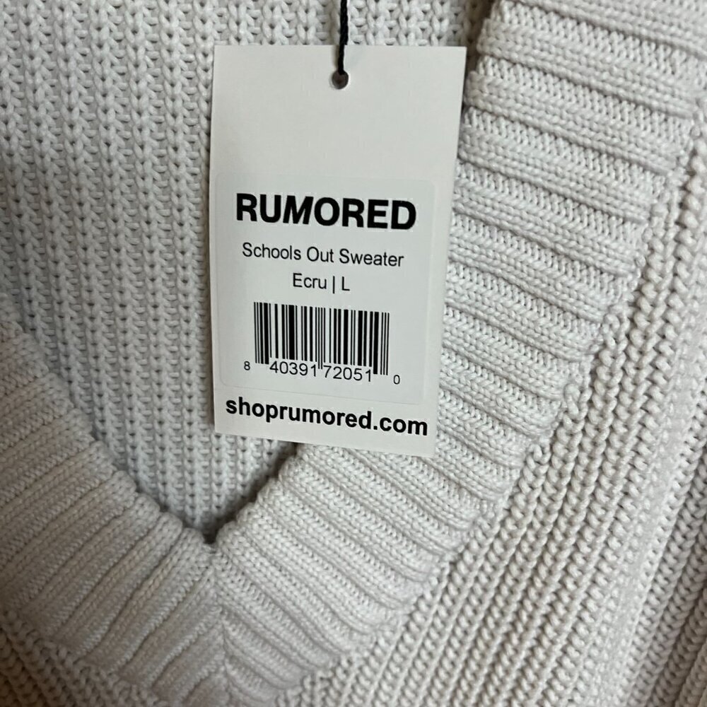 Rumored 'School's Out' Ecru Ripped Cropped Heavyweight Sweater Size L - Picture 5 of 8